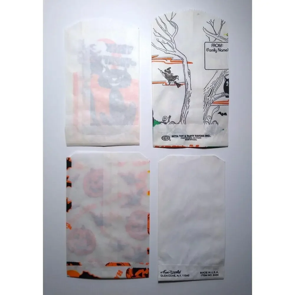 Halloween Candy Trick Or Treat Bags Lot of 4 Haunted Castle Scarecrow Cat Bats